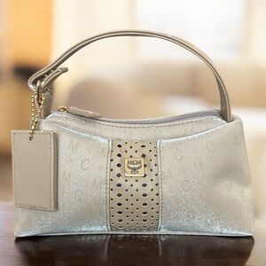 MCM Mini Top Handle Bag MCM Champagne Monogram Leather Mini Designer Purse